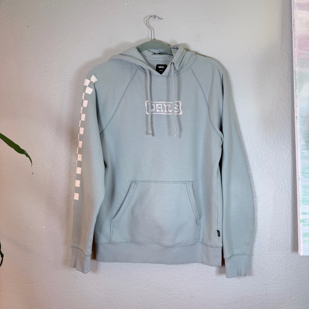 Vans Versa Mint Green White Checkered Sleeve Front Pocket Streetwear Hoodie S